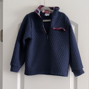 Bella Bliss Quilted Navy Pullover with Plaid Accent